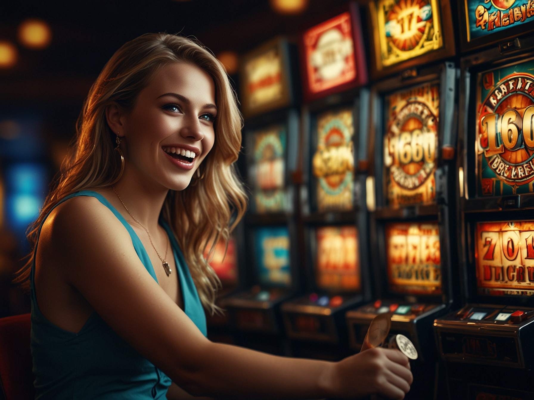 Jugador celebrando en tragamonedas con 777